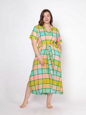 Ace & Jig Laurence Button Down Short Sleeve Shirt Dress in Sherbert